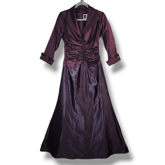 Tadashi Shoji Dresses & Skirts - Tadashi Shoji Vintage Eggplant Purple Formal Elegant Collared Ruched Gown 8